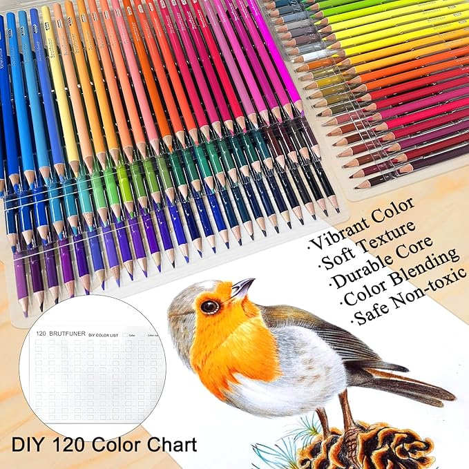 LBW Colored Pencils for Adult Coloring Books, 120 Oil Based Soft Core Professional Color Pencils Set for Artists Kids Beginners Drawing Coloring Sketching Blending