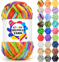 Velvet Chenille Yarn for Crocheting Rainbow Velvet Fluffy Plush Yarn Thick Bulky Chunky Chenille Velvet Soft Baby Blanket Yarn for Crocheting Hand Knitting 100g-Bright Rainbow