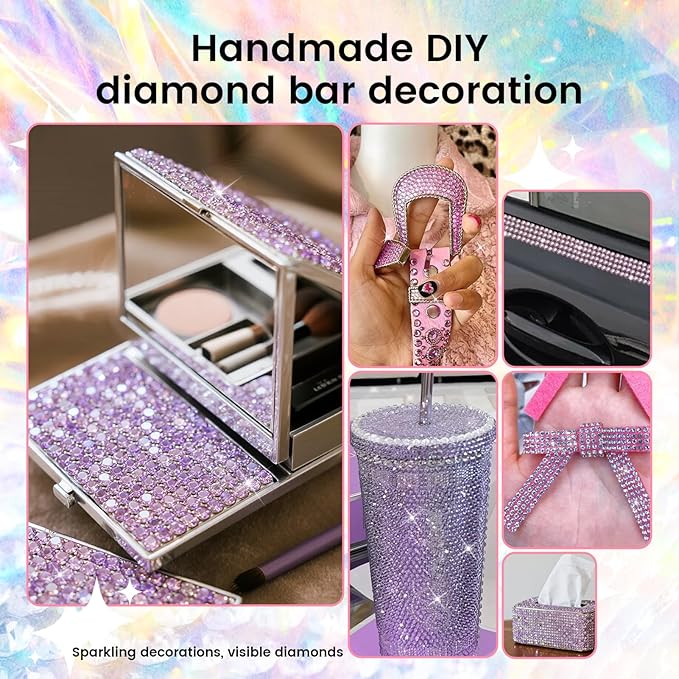 Novani Self Adhesive Rhinestone Ribbon, 1.53 Inch Wide 3 Yards 1 Roll, Purple Crystal Diamond Bling Strips for DIY Crafts, Home Decor, Clothing,Shoes, Car Decoration（Purple）