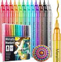 2 Sets Metallic Paint Markers Acrylic Metallic Pens Set of 12 Colors Glitter Pens 0.7 mm Extra Fine Tip Scrapbooking Coloring Black Paper Rock Painting Holiday Card Making DIY Crafts