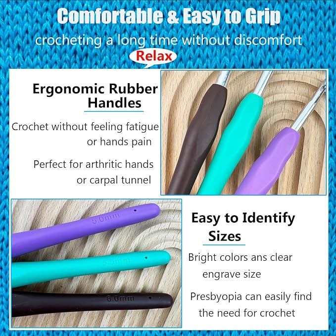Weabetfu Crochet Hook 9 Sizes Crochet Hook Set,50pcs Yarn Crochet Kit for Beginners Ergonomic Soft Handles for Arthritic Hands,Crochet Needles Kit with Case for Crocheters(2mm-6mm)