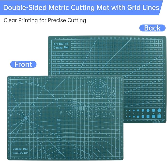 Rotary Cutter Set, 45mm Fabric Cutter, A4 Cutting Mat 11.8x8.6inch, Dual Scale Quilting Ruler and Craft Knife Set, Ideal for Crafting, Sewing, Scrapbooking, Patchworking