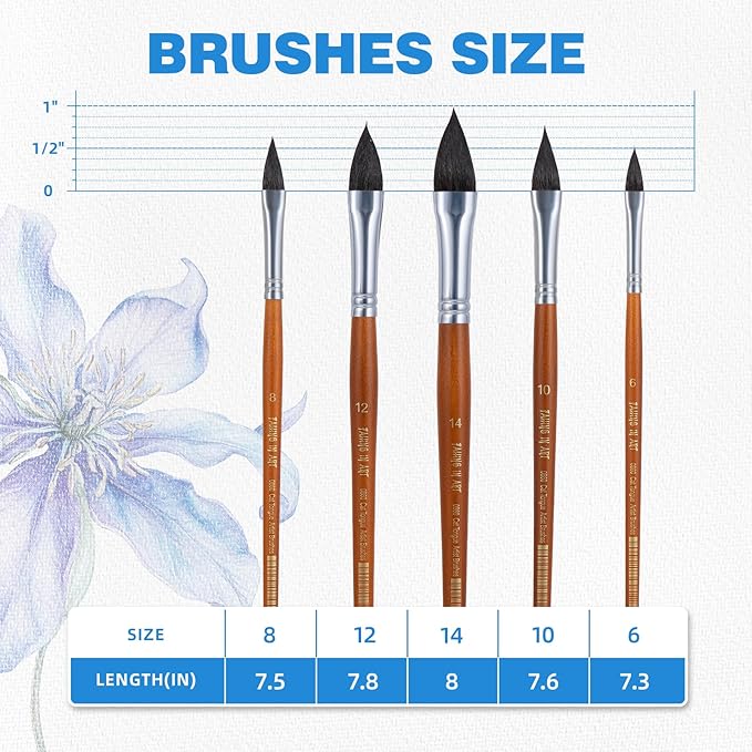 Falling in Art Cats Tongue Watercolor Brushes, 5 Pcs Oval Wash Paint Brushes, Cat Tongue Paint Brush for Petals, Leaves, Watercolor and Acrylic Painting