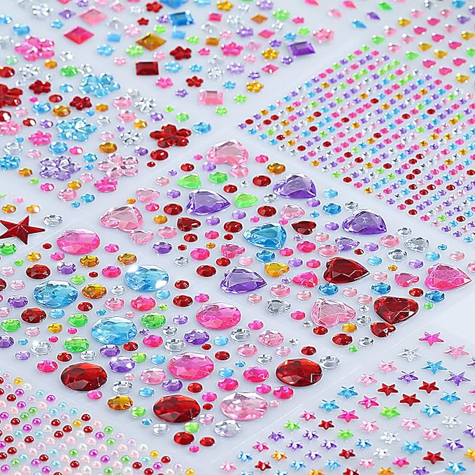 3200pcs Gems for Crafting, Sticker Jewels for Crafts, 12 Sheet Self Adhesive Gems & Rhinestone Adhesive, Acrylic Craft Jewels, Sticky Gems, Gem Stickers for Kids, Face Jewels & Craft Stickers