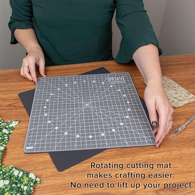 WA Portman Rotary Self Healing Cutting Mat Set – 13x13 Inch Rotating Cutting Mats for Quilting, Sewing & Crafts – Non-Slip Backing, 360° Full Rotation, Durable Cutter Board with Grippers for Precision