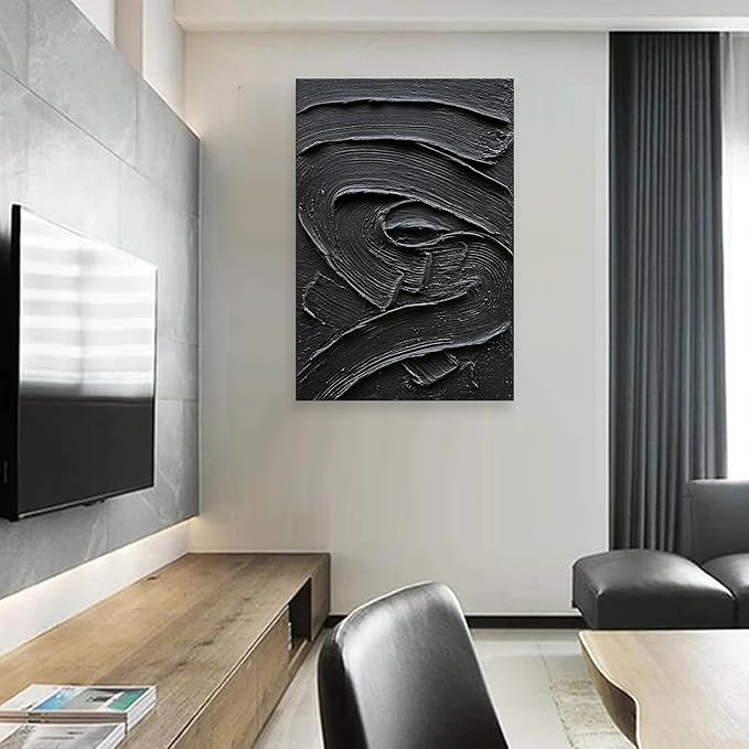 NANKAI Art Hand Painted Black Texture Abstract Oil Painting Contemporary Minimalist Art Home Wall Decoration Painting 36x24 inches