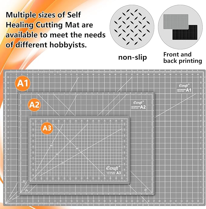 Ecraft Large Self Healing Cutting Mat: 24" x 36" Double Sided 5-Ply Hobby Mat, A1 Rotary Cutting Sewing Mat for Crafts, Fabric,Sewing,Quilting,Scrapbooking,Projects,Grey/Black