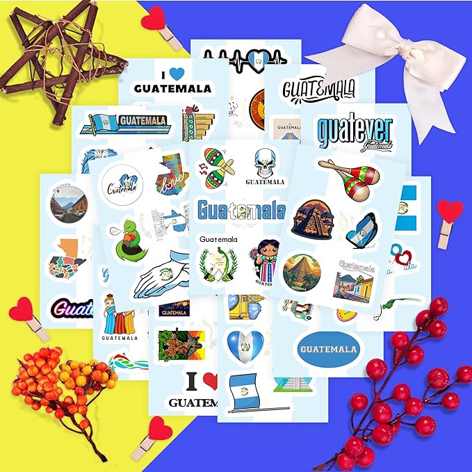 BulbaCraft Guatemala Stickers for Water Bottle and Laptop - Guatemala Party Supplies & Decorations, Waterproof Vinyl Decals, Guatemalan Flag and Culture Stickers, Gifts for Women & Men