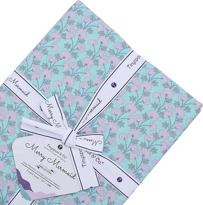 Tinyspool & Co. 100% American Cotton Fabric – 3 Yard Cut Quilting Fabric – Prewashed Preshrunk Yardage for Quilt Backing Borders Binding Sewing Crafts – Merry Mermaid No.15 – Jade Flora