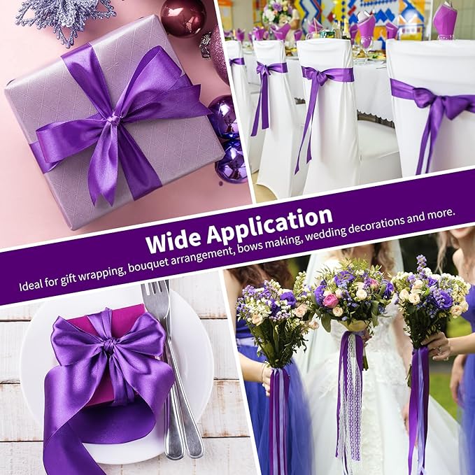 1-1/2 Inch Wide Purple Satin Ribbon, 50 Yards Solid Polyester Fabric Ribbon for Roses Making, Gift Wrapping, Valentine's Day, Wedding Decorations, Crafts, Bows, Flower Bouquets
