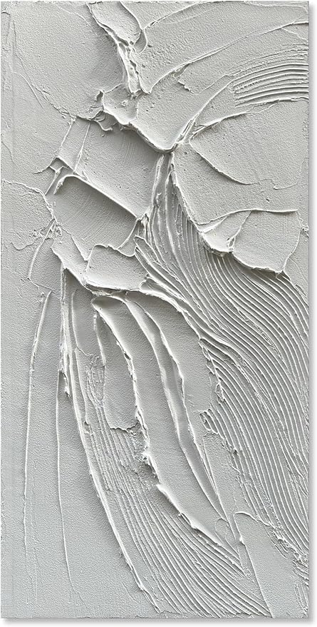 Art Thick Textured White Minimalist Oil Painting Large Home Wall Deco Art 48x24 inches