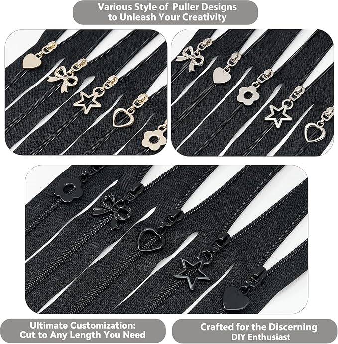 Mylbeter #3 Nylon Coil Zippers by The Yards Black Bulk Zippers 10 Yards with 40PCS Sliders Continuous Zipper Tape for DIY Bag Clothing Sewing Crafts Gold Pull Sliver Slider Zipper for Bags and Purses