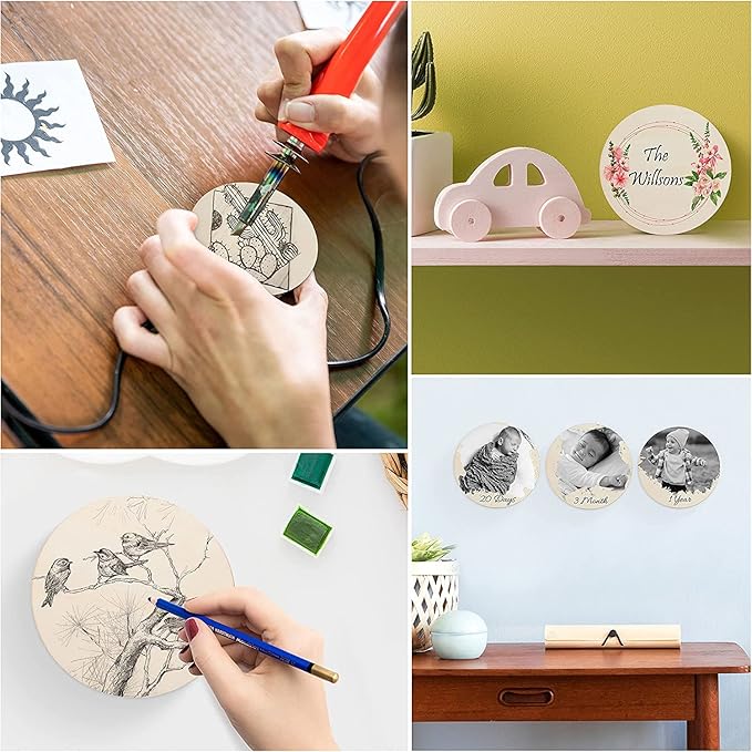 30 Pieces 4" Inch Unfinished Round Wood Discs for Crafts Wooden Cutout Tiles Wood Circles Round Slices Painting and Christmas Decorations,Home Decoration,DIY Craft Coasters for Painting Writing