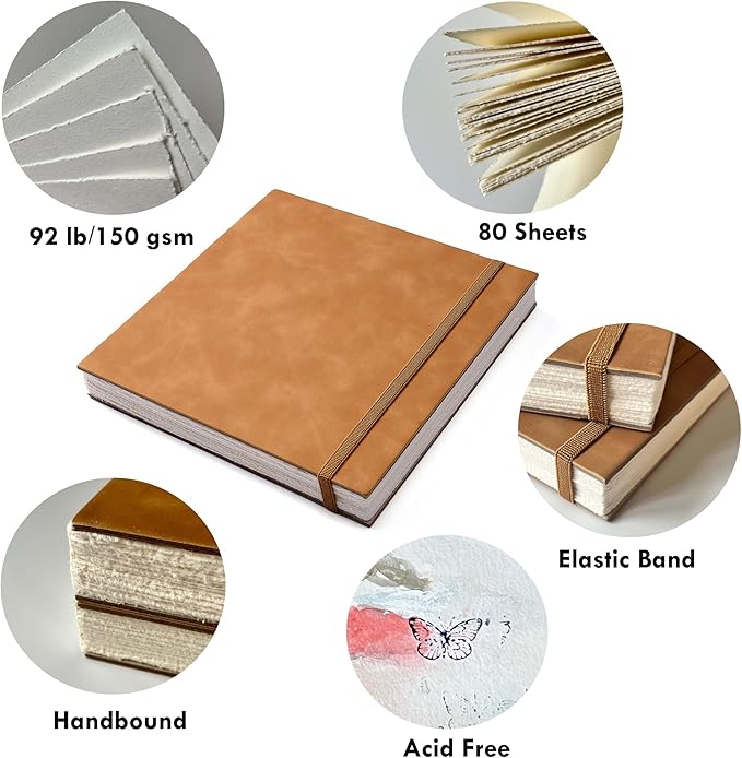 tumuarta Deckle Edge Paper Sketchbook, 92 LB, 150 GSM, 80 Sheets Mixed Media Paper, Acid Free, Handmade Vintage Journal Hardbound Sketch Book for Pencil, Ink, Markers, Acrylic and More (5.5" X 8.5")