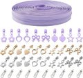 Mylbeter #3 Nylon Coil Zippers by The Yards Purple Bulk Zippers 10 Yards with 40PCS Sliders Continuous Zipper Tape for DIY Bag Clothing Sewing Crafts Gold Pull Sliver Slider Zipper for Bags and Purses