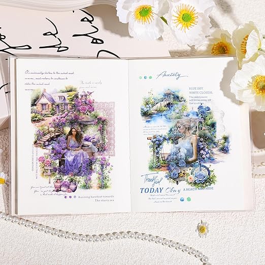 Alideco 6pcs Decorative Adhesive Tapes Fantasy Garden Layout PET Tape Great for Bullet Journal Supplies, Arts, Scrapbook, DIY Crafts, Planners (shushihuayuan)