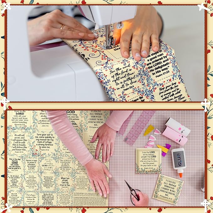 Pocket Prayer Quilt Panel Squares with Small Wooden Crosses Mini Scripture Pocket Prayer Quilt for Friend Family Religious Spiritual Gift Easter Reward Gift(Wildflower,Brown)