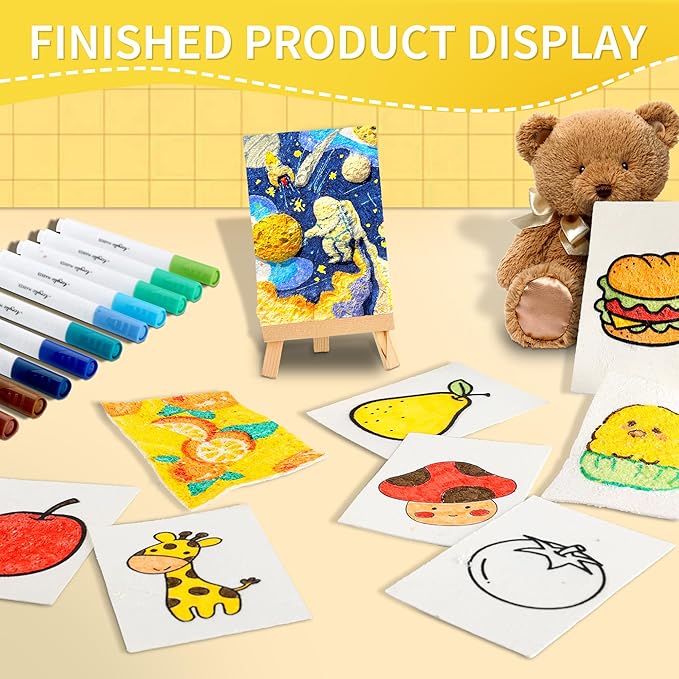 Magic 3D Foam Texture Painting Kit - 51 Pcs Puffy Paint Drawing Sponge Paper Kids Art Kit - DIY Popcorn Textured Magical Canvas Puff Paint Kid Craft Set - 24 Water Color Acrylic Marker Pens Kid Gifts