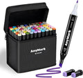 AnyMark Alcohol Markers, 60 Colors Dual Tip Art Coloring Markers Set for Adult Book Drawing Sketching Painting, Chisel & Fine, Black Penholder