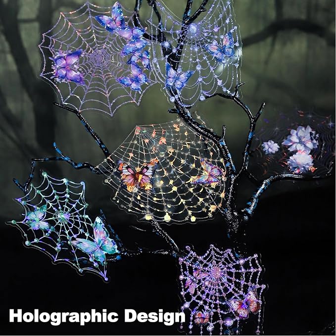 40Pcs Spider Mesh PET Stickers, Large Holographic Stickers for Scrapbooking, DIY Crafts, Journaling Supplies & Junk Journal Ephemera