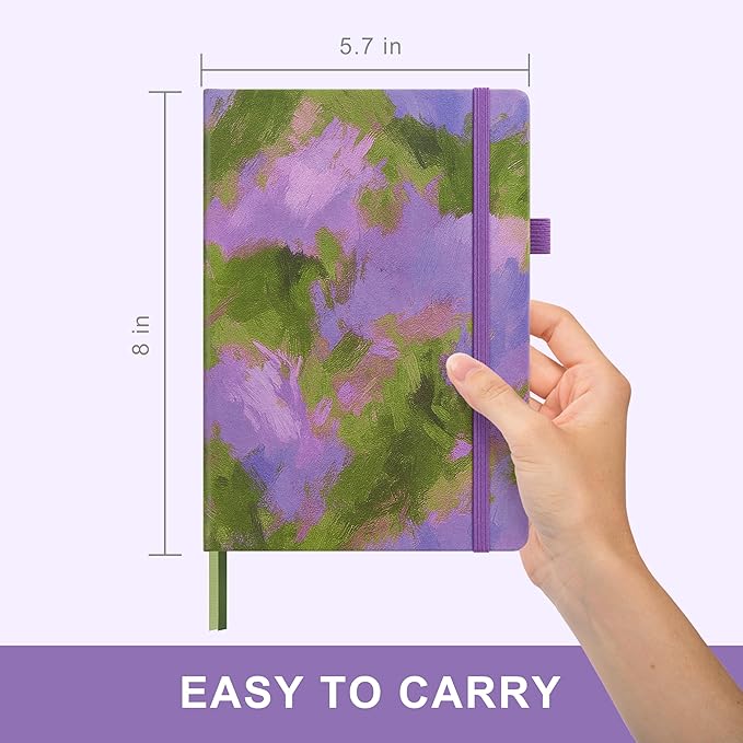 &And Per Se Dotted Journal Notebook for Women&Men with Pattern, A5 Leather Hardcover, 160 Pages 100GSM Thick Dotted Paper, 3 Sheets of Stickers Included, 5.7'' x 8'' (Lavender Grove)