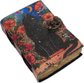 Blank Spell Book of Shadows Grimoire Journal Magic Cat Printed Witchcraft Supplies Witch Wiccan Notebook Handmade Vintage Deckle Paper Leather Sketchbook, Great Gifts 7x5 inches