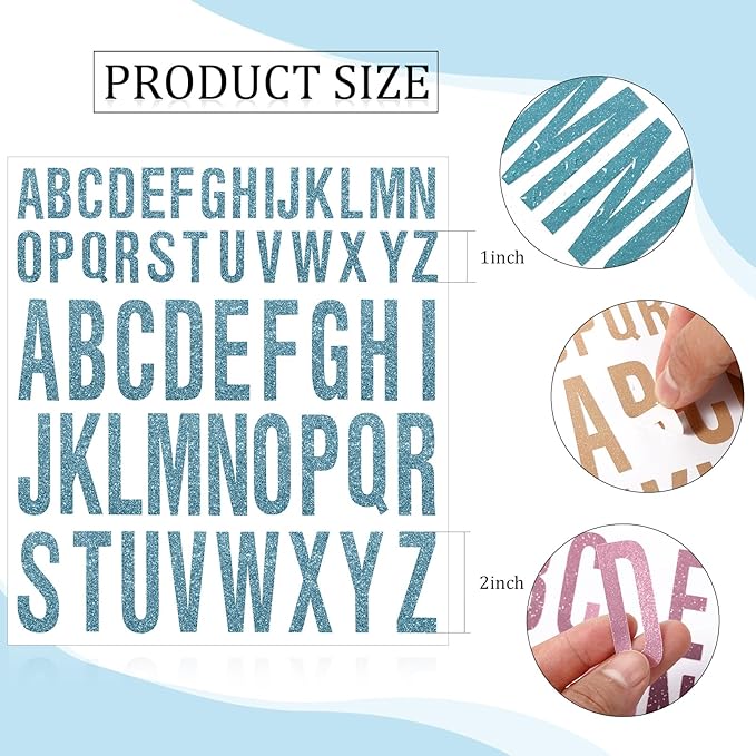 8 Sheet Glitter Letter Stickers Vinyl Alphabet Stickers Waterproof Self Adhesive Stick on Letters for Poster Bulletin Board Mailbox School Classrooms Decor(1 Inch, 2 Inch,Morandi)