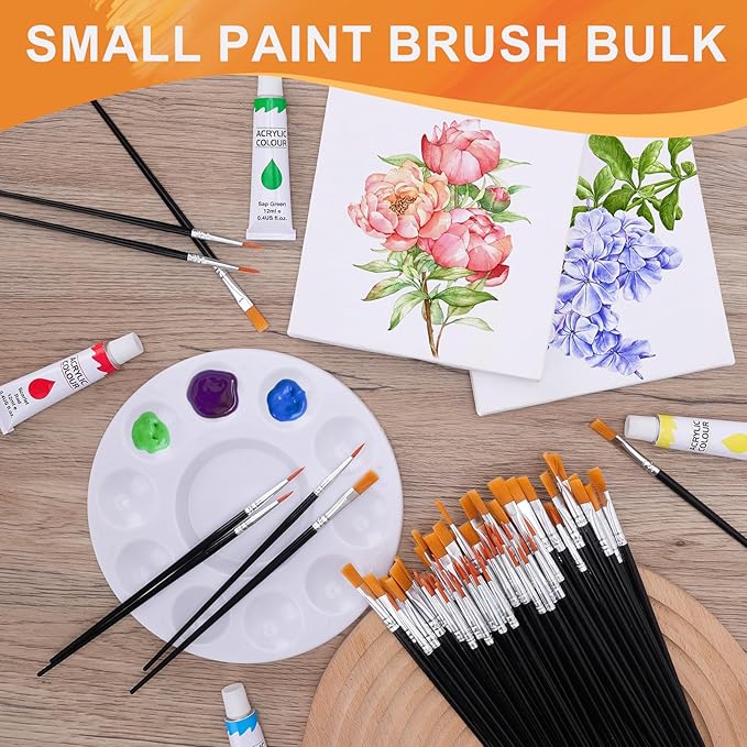 AROIC Small Paint Brushes Bulk,80 Pcs Black Nylon Hair Paint Brushes for Kids Flat Tip Round Acrylic Paint Brush Sets,Acrylic Paint Brush for Classroom Oil Watercolor Face Painting Touch Up
