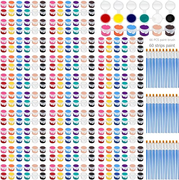 Yihurlm 30 Pack Mini Acrylic Paint, 12 Colors Acrylic Paint Strips with 66 Painting Brushes, Washable Mini Painting Kit for Home Birthday Party Favors Art Supplies (30 Pack)