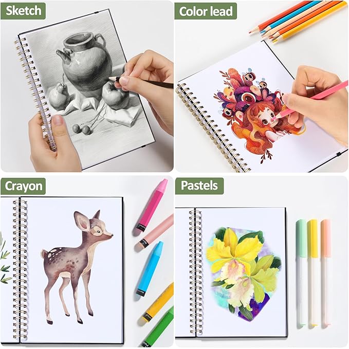 Forvencer 2 Pack Blank Spiral Notebook, 8"x 5.6"Hardcover Sketch Book, 100GSM Thick Paper, Art Sketchbook for Women & Adult, 2 x 100 pages Drawing Book Journal for School Office Drawing, Black