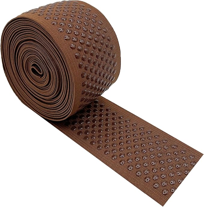 Mandala Crafts 2 Inch Elastic Silicone Gripper Tape for Clothing - 5 Yds Dotted Non Slip Elastic Band for Sewing - Brown Silicone Flat Fabric Stretchy Ribbon Straps