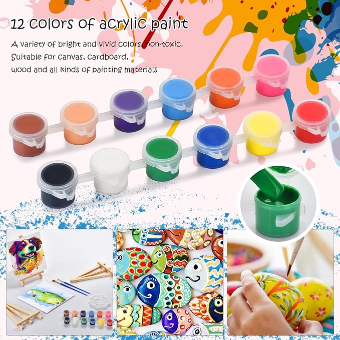 10 Set Acrylic Paint Canvas Set – 8x10 Inch Mini Canvas Painting Kit with 10 Wood Easels, 20 Brushes, 12 Watercolour Paints, 10 Palettes – Art Supplies for Beginners, Ideal for Parties & DIY Painting
