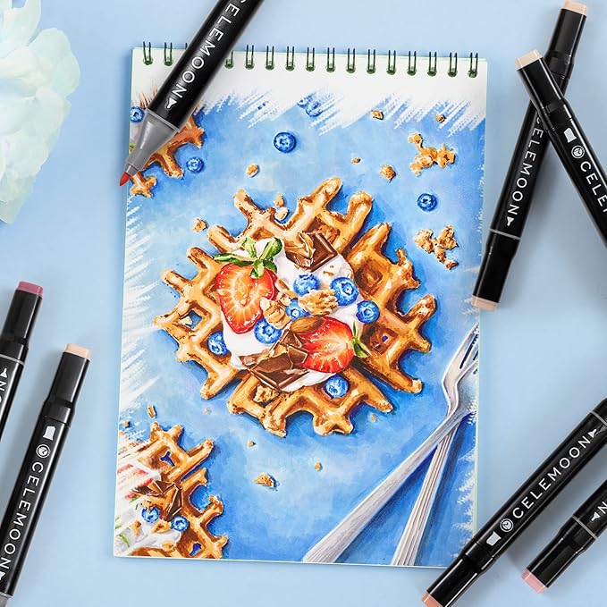 CeleMoon 36 Skin Tone Colors Dual Tip Alcohol Markers Pens, Fine and Broad Chisel, Sketch Art Marker, Permanent for Coloring, Drawing, Portrait Illustration, Mid-tone Skin Tone and Hair Shades