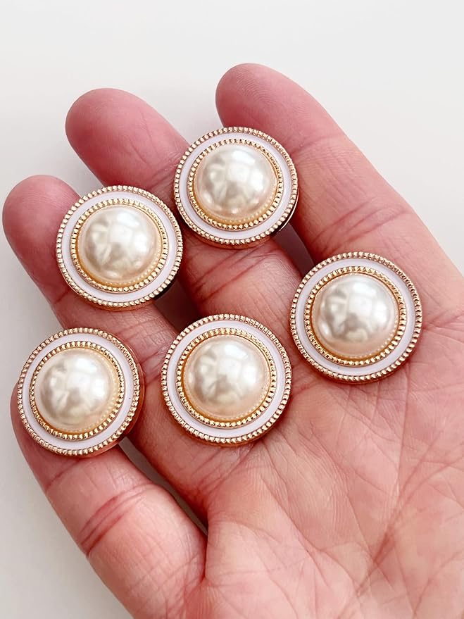 PEPPERLONELY 10PC Faux Pearl Metal Buttons for Clothing, Jeans, Crafts, Pants, Blazer, Sewing, Jacket, Jewlery Making (Gold/White, 20mm)