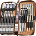 Nicpro 30PCS Art Mechanical Pencil Set in Leather Case, Metal Drafting Pencil 0.5 mm, 0.7 mm, 0.9 mm & 3 PCS 2mm Lead Holders for Sketching Drawing With 16 Tube (6B 4B 2B HB 2H 4H Colors) Lead Refills