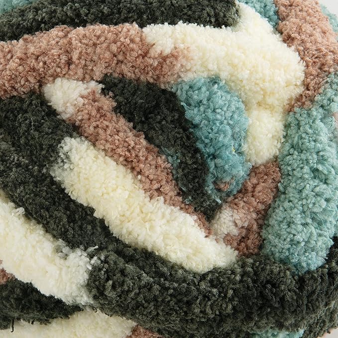 Hombys 8 Pack Giant Chunky Yarn for Crocheting & Knitting, Super Bulky Soft Fluffy Tie Dye Plush Yarn, Mixed Color Thick Chenille (Green, White Multi)