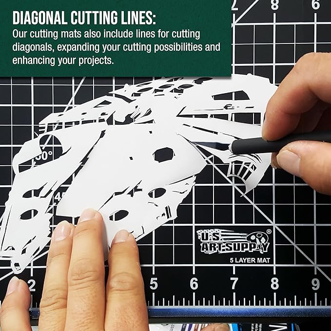U.S. Art Supply 12" x 18" Self-Healing Cutting Mat 5-Ply - Double-Sided Green/Black Craft Mat, Non-Slip Cutting Mats for Crafts, Sewing, Quilting, Scrapbooking