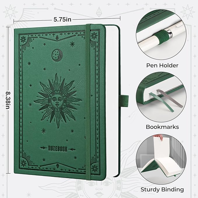 EMSHOI A5 Graph Paper Notebook - 320 Pages, PU Leather Hardcover, Thick 100gsm Square Grid Paper for Math, Engineering, Graphing, Writing, School & Work. Dark Green, 5.75x8.38 Inch