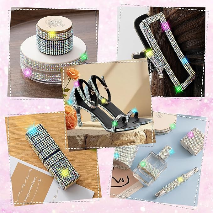 Rhinestone Ribbon Self Adhesive, 8-Rolls Bedazzling Strips, 8-Yard Rhinestone Strips for DIY Craft, Rhinestones Tape Self Adhesive, AB Crystal Colors
