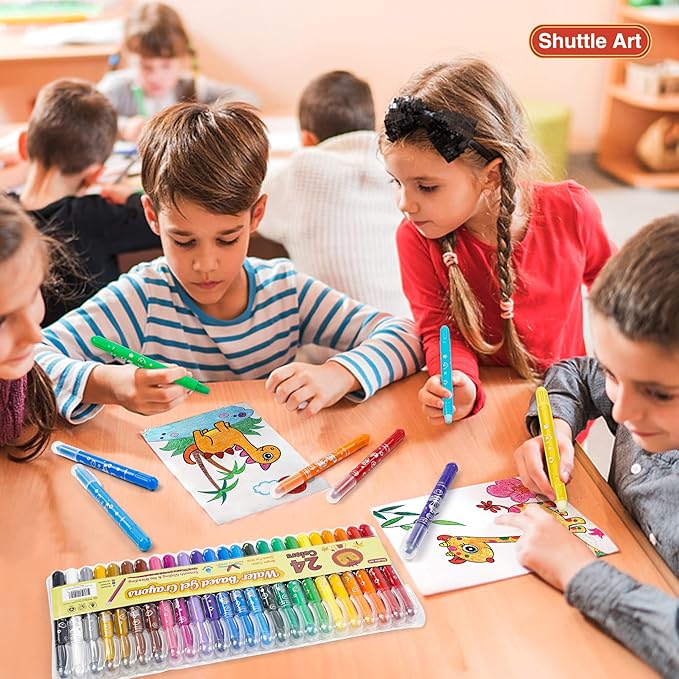 Shuttle Art 24 Colors Gel Crayons for Toddlers, Non-Toxic Crayons Set for Kids Children Coloring, Crayon-Pastel-Watercolor Effect, Ideal for Paper