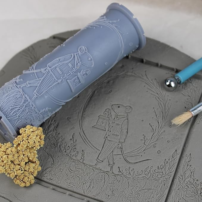 Mouse Clay Texture Roller (4") - Storybook Set #01 - Embossing Pattern Roller for Polymer & Ceramic Clay, Pottery & Crafts