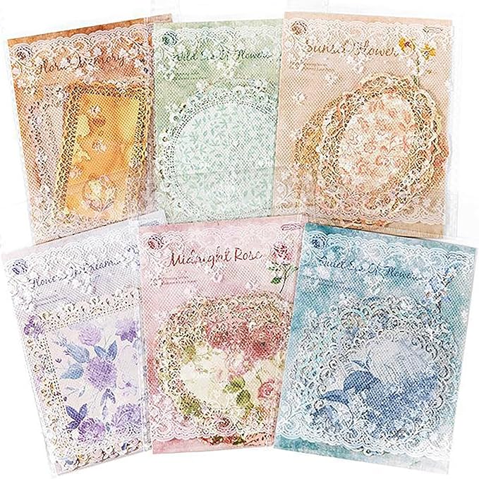 Maxleaf 60Pcs Lace Edged Flower Scrapbook Paper for Letter Writing Vintage Decorative Paper Scrapbooking Supplies DIY Planners Aesthetic Bullet Collage Stationery Paper