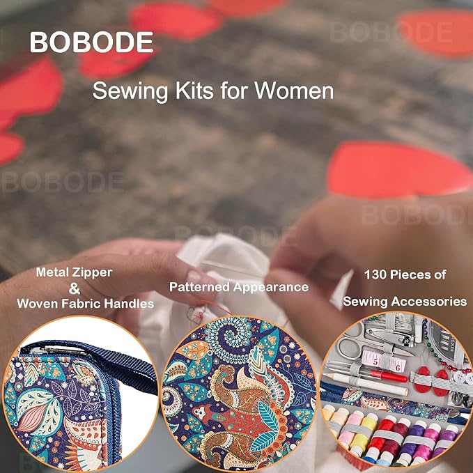 130 PCS Paisley Printing Sewing Kit with All Sewing Supplies Accessories, Professional & Travel Sewing Set for Adults, Emergency Home Use