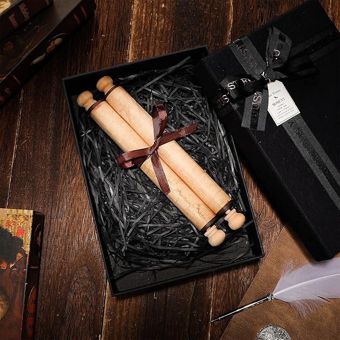 Epakh 1 Pcs Blank Scroll Paper with Wood Rods for Naughty or Nice List, Writing, Wedding Vows, Drawing, Cosplay Prop, Renaissance, Tabletop Role(Retro,7.5 x 30 Inches)
