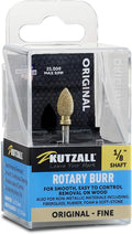 Kutzall Original Flame Rotary Burr, 1⁄8" Shaft, Fine - Wood Carving Bit for Dremel, Foredom, DeWalt, Milwaukee. Abrasive Tungsten Carbide, 1⁄4" (6.3mm) Dia. X 1⁄2" (12.7mm) Length, FL-14-EG