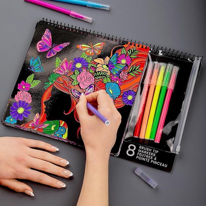 Fashion Angels Color Pop Poster Set, Includes 18 Posters & 8 Brush Tip Markers for Kids, Tweens & Teens, Perfect for Arts & Crafts, Coloring & DIY Room Decor