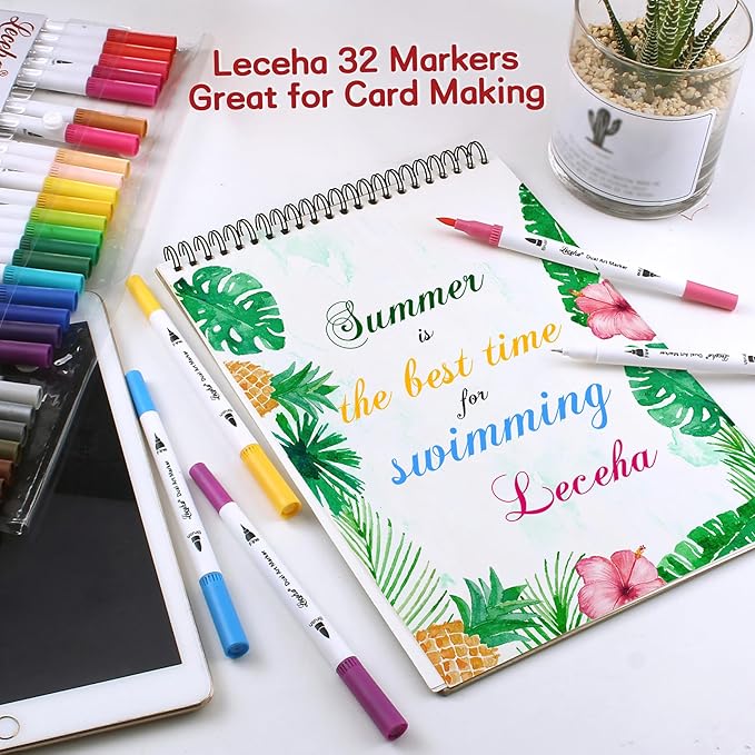 Dual Tip Art Markers Pens for Adult Coloring Books Artist Fine and Brush Tip Colored Pens Water-color Pens for Journaling Note Taking Writing Planning Art Project