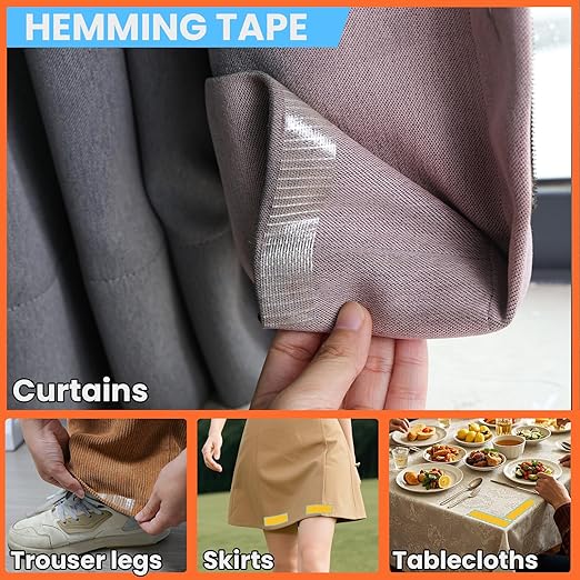Double Sided Fabric Tape Heavy Duty for Hem, Fashion Dress, Cloth, Curtains, High Adhesive Sticky but Removable, No Sewing or Ironing Need, 0.79in x 33FT/10m x 4Rolls
