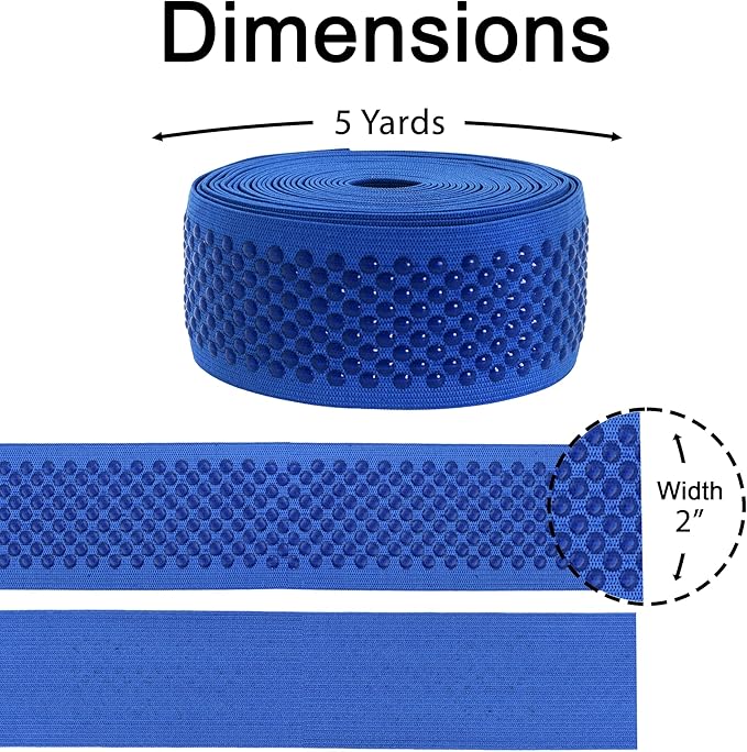 Mandala Crafts 2 Inch Elastic Silicone Gripper Tape for Clothing - 5 Yds Dotted Non Slip Elastic Band for Sewing - Denim Silicone Flat Fabric Stretchy Ribbon Straps