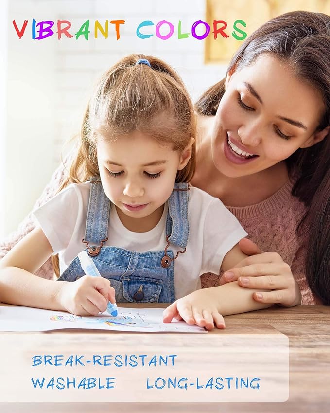 NewFamily 36-Color Dustless Chalk with Holders, Non-Toxic Washable Sidewalk & Blackboard Chalk for Kids' Toddler Art & Indoor Play